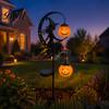Zářivý Měsíc Halloweenské Dekorace Solární Zahradní Kolík Světlo, Čarodějnice Dýňová Lucerna, Kovové Kolíky pro Podzim IP44 Vodotěsná Venkovní Dekorace Cesta Zahrada