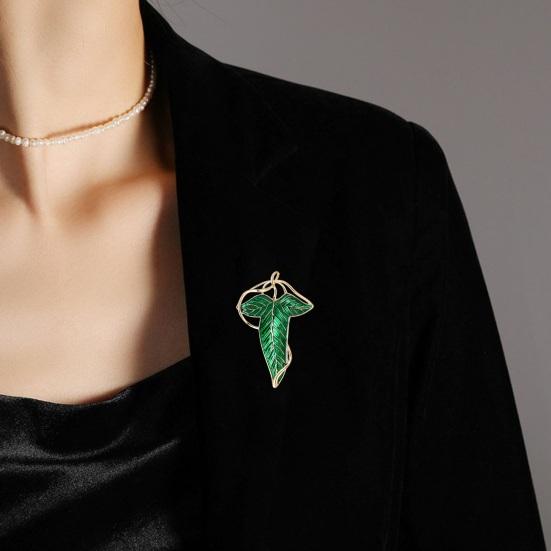 Women Brooch Leaf Shape Enamel Oil Dripping Plant Style Anti-slip Polished Coat Collar Bag Scarf Hat