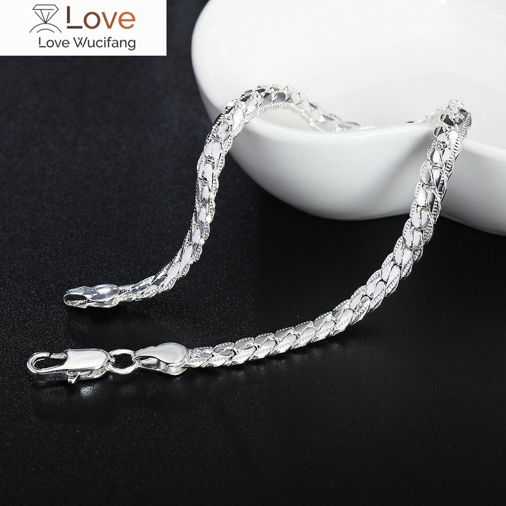 Lekani 925 Sterling Silver náramek jemné šperky 5 mm 20 cm hadí plochý mužský řetízkový náramek / pulsera pro muže