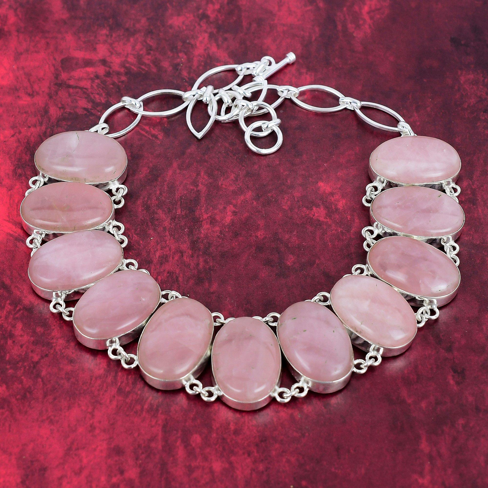 

Замечательное ожерелье из стерлингового серебра 925 пробы с розовым кварцем и регулируемой цепочкой, ювелирное ожерелье ручной работы из драгоценных камней Adjustable with 18 inches розовый