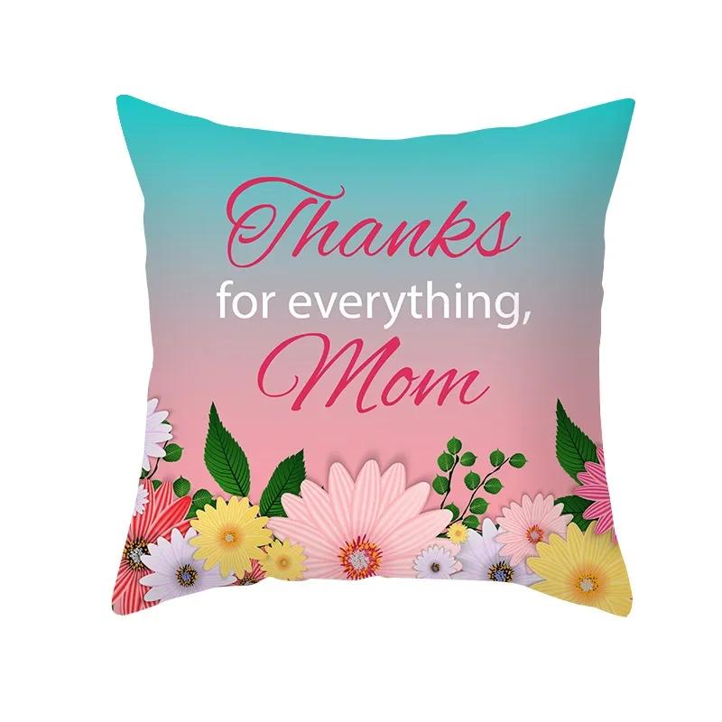 Gift for Mom Happy Mothers' Day Festive Decor Cushion Cover Heart Letters Printed Pillow Cover Seat Car Bedside Decor Pillowcase