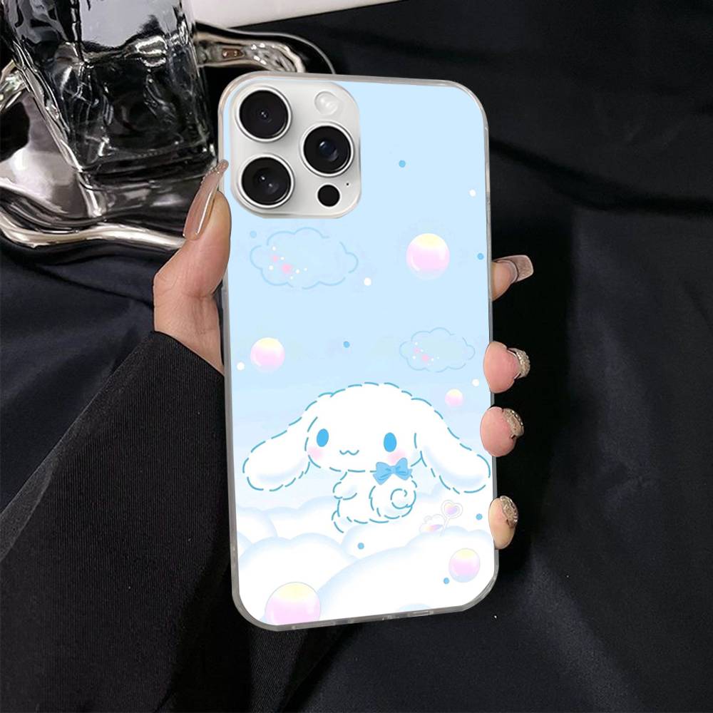 Caroon Cute C-Cinnamorolls For IPhone 17 Air 16 15 14 13 12 11 Pro Max Plus Phone Case Silvery Satin Glossy Surface