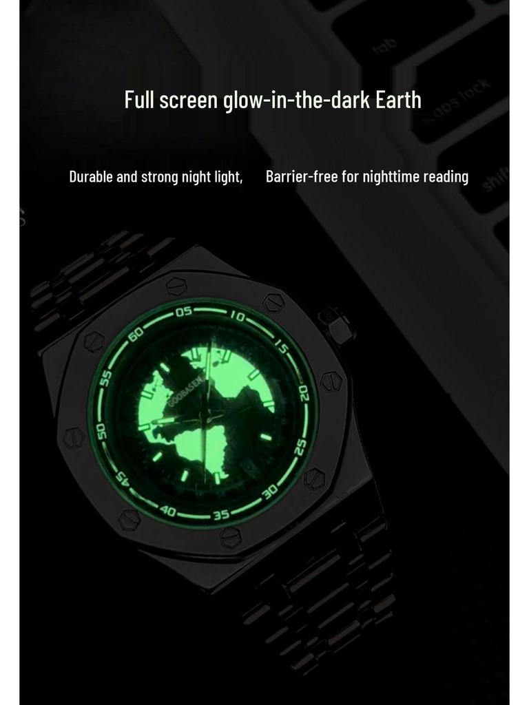 Jordinspirerad Automatisk Självlysande Herrskelettklocka med Kalender & Vattentät Design