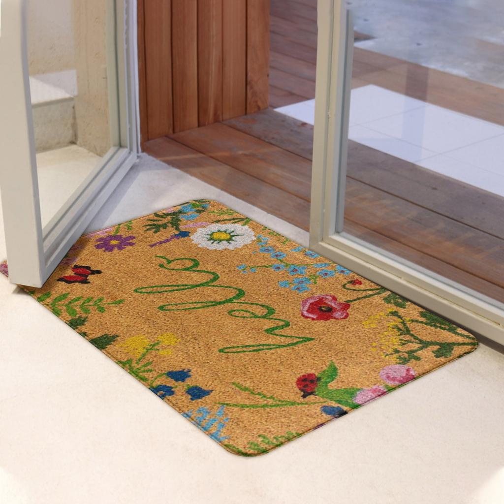 Spring Door Mat For Front Door Coir Welcome Mat With - Backing Indoor & Outdoor Use, Floral Spring Doormat For Outdoor