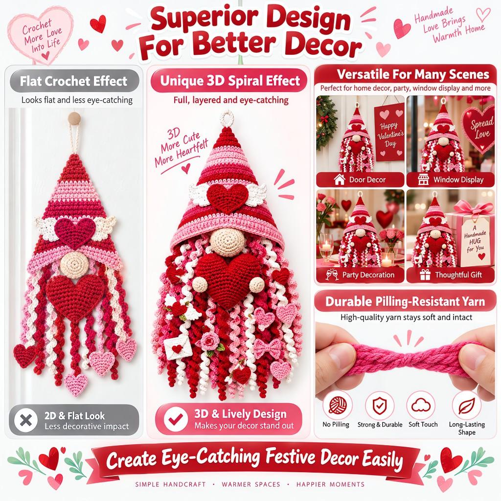 3D Holiday Crochet Kit Crochet Set Handheld Heart Gnome