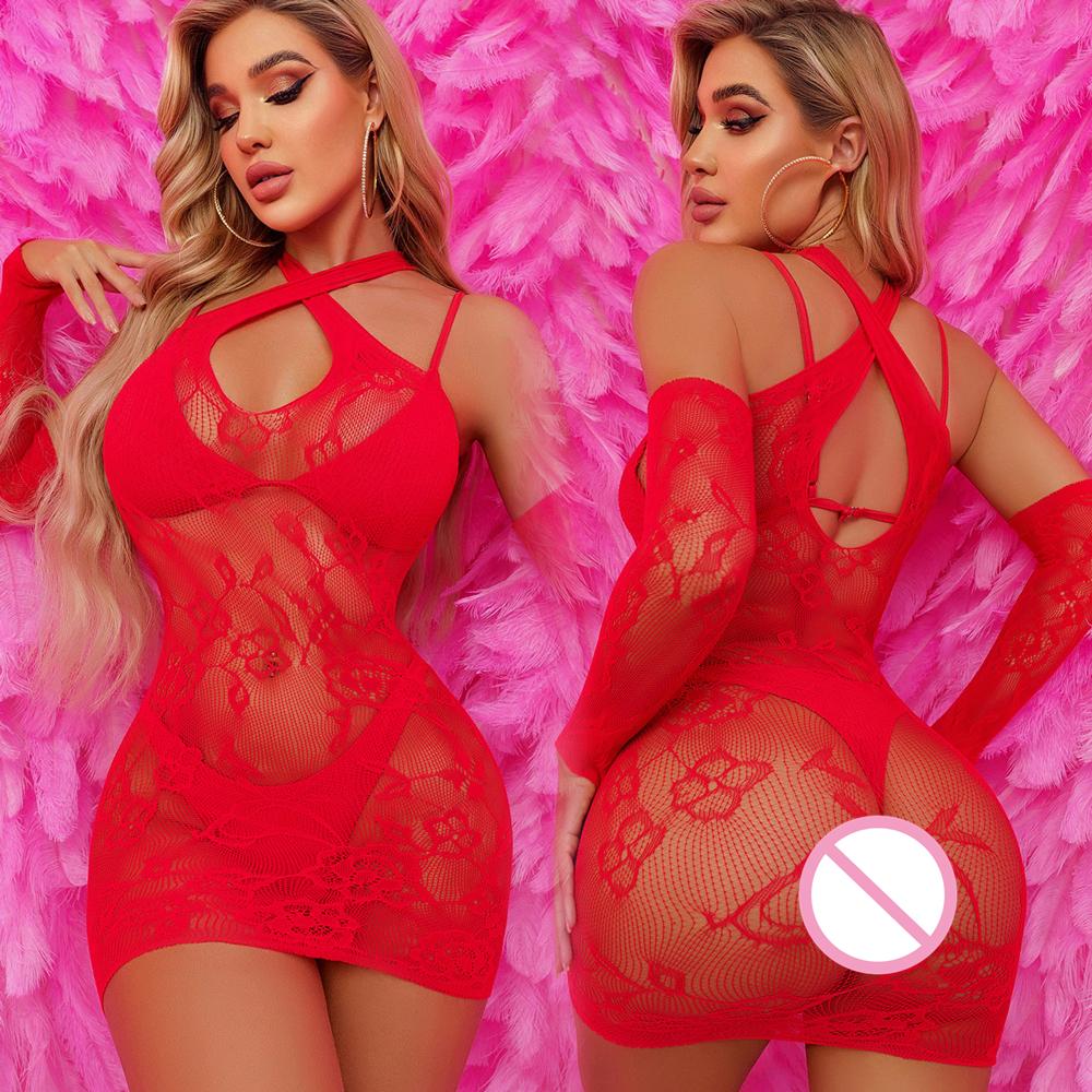 New Sexy Fishnet Long Dress Bobysuit Women Erotic Lingerie Dress Porno Babydolls Underwear Teddy Bodystockings Costumes For Sex