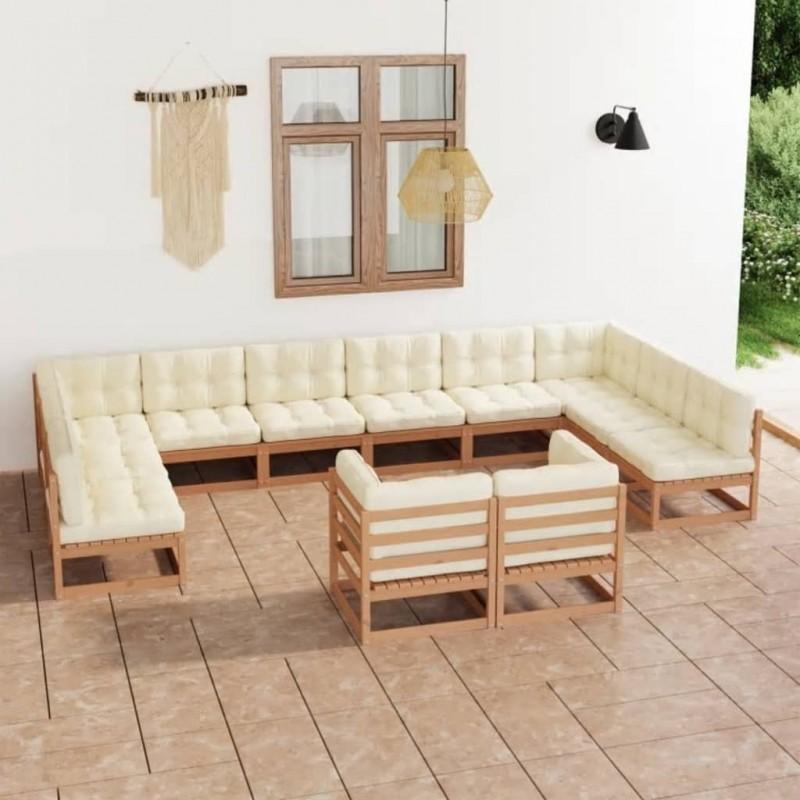 Día y Noche - Día y Noche Set de muebles de jardín 12 pzs cojines madera pino marrón miel