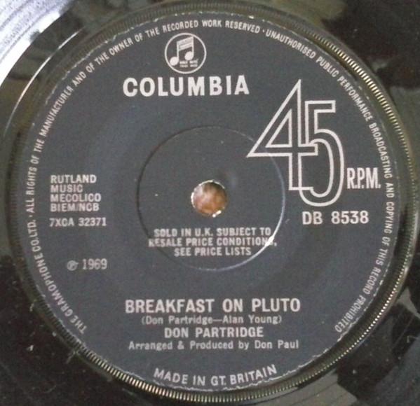 

7-дюймовая пластинка DON PARTRIDGE Breakfast On Pluto DB8538 Columbia 1969 UK Поп Б/у