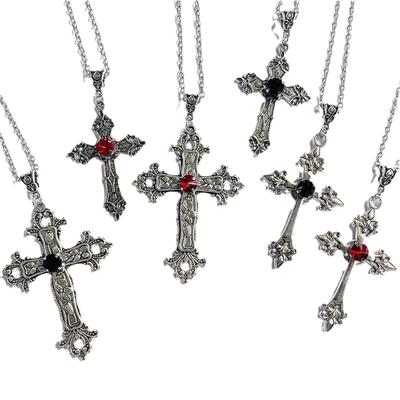 Y2K Punk Crystal Big Cross Pendant Necklaces for Women Men Gothic Irregular Cross Clavicle Chain Necklaces Aesthetic Jewelry Hip Hop Party Gift