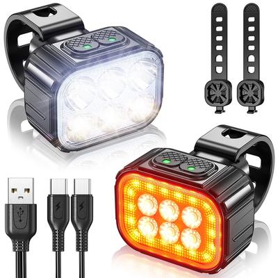 Bicycle Front and Rear Light Set Waterproof Rechargeable Complete Kit Lightweight Durable for Mountain and Road Bikes Night Ridi