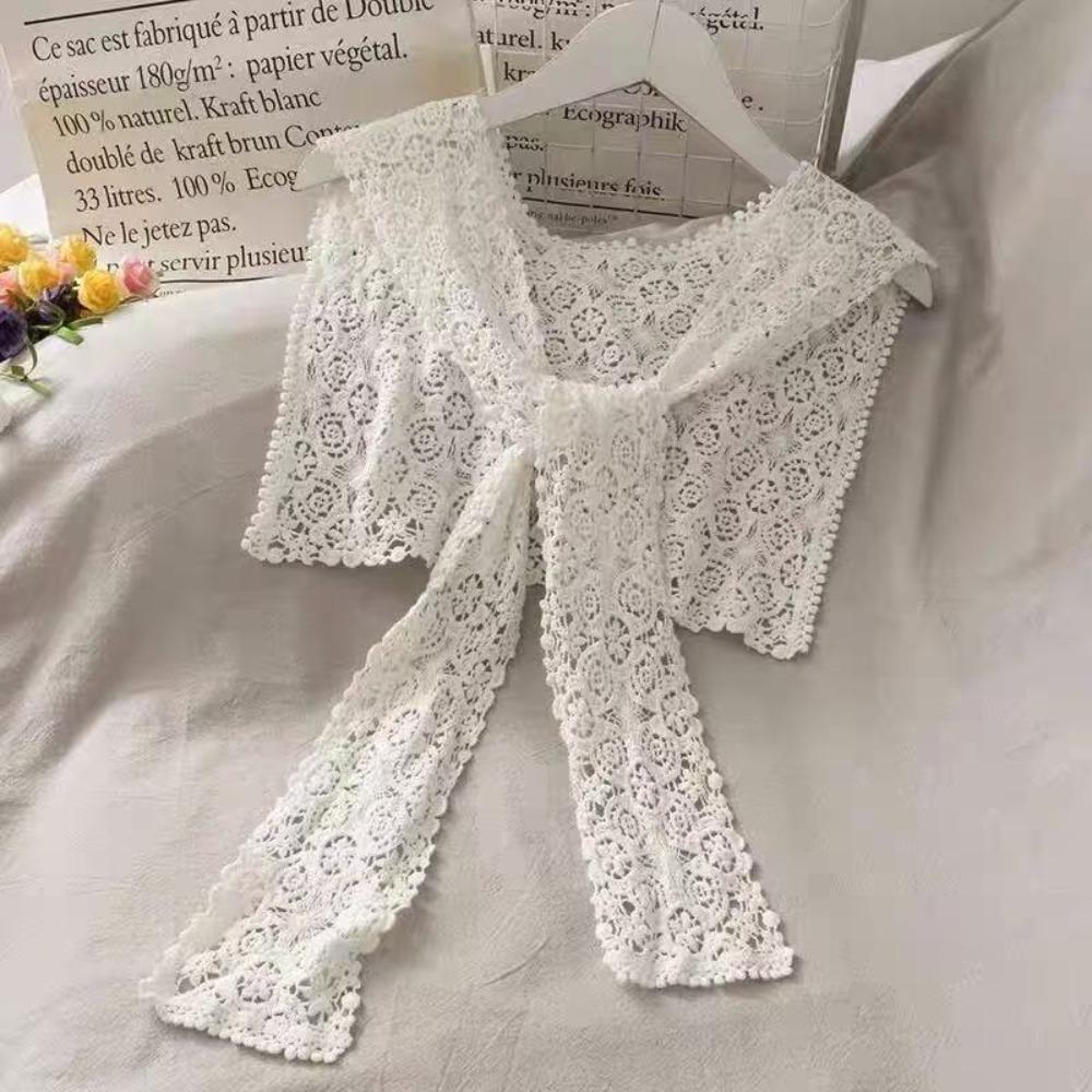 Solid Color Lace Shawl Thin Lace Knitted Shawl Artistic Design Hollow-out Shawl  Ladies Accessory