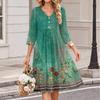 Women's Floral Print V-Neck Casual 3/4 Sleeve Dress