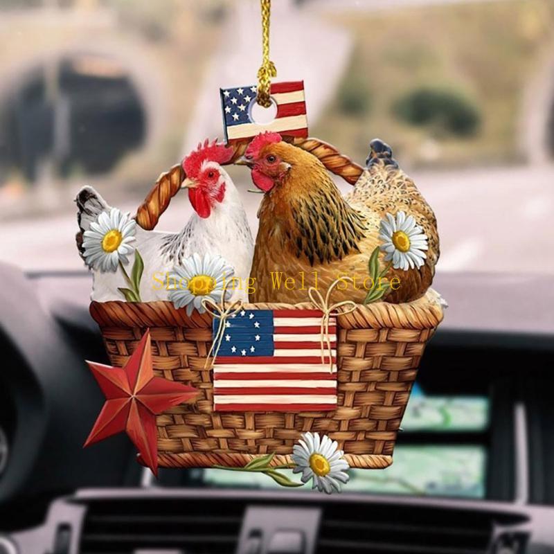 KX4B Christmas Chicken Hanging Pendant Acrylic Animal Ornament for Christmas Tree Car