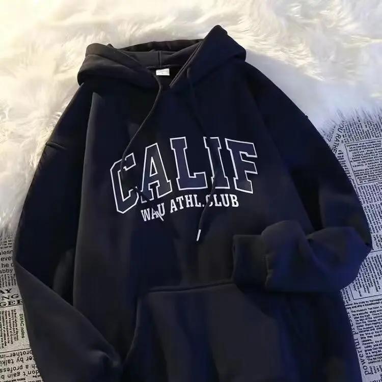 Hooded Sweatshirt Men's Autumn Winter Fleece-lined Thickened Loose Fit Top Couple Idle Style Trendy Brand Sport Jacket