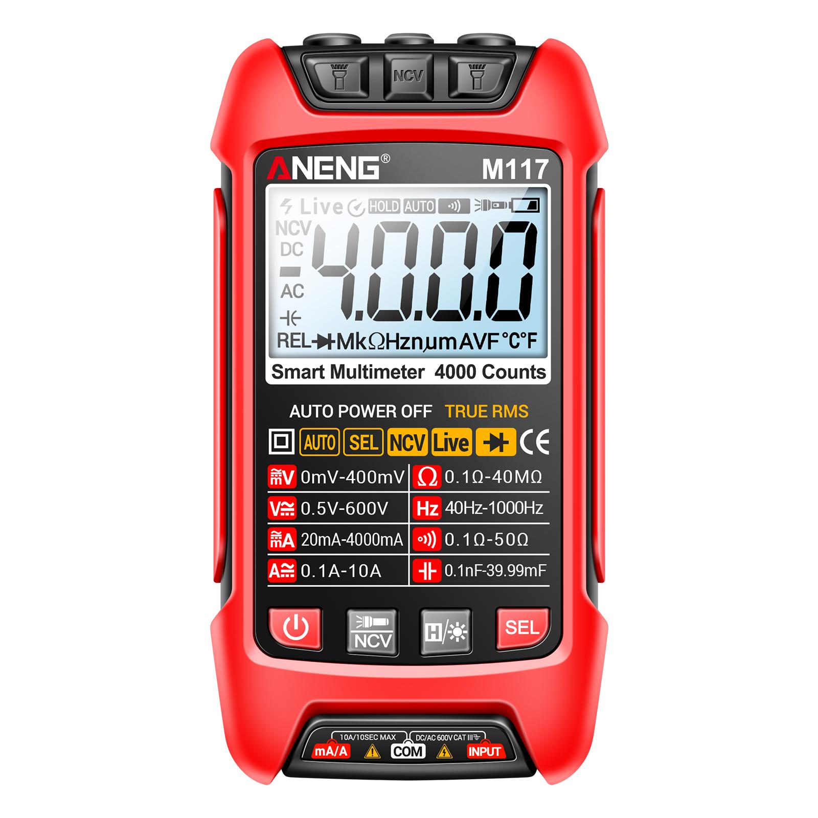 

Мультиметр ANENG M117 Smart Digital 4000 Counts ACDC Voltage Current Meter Professional червоний