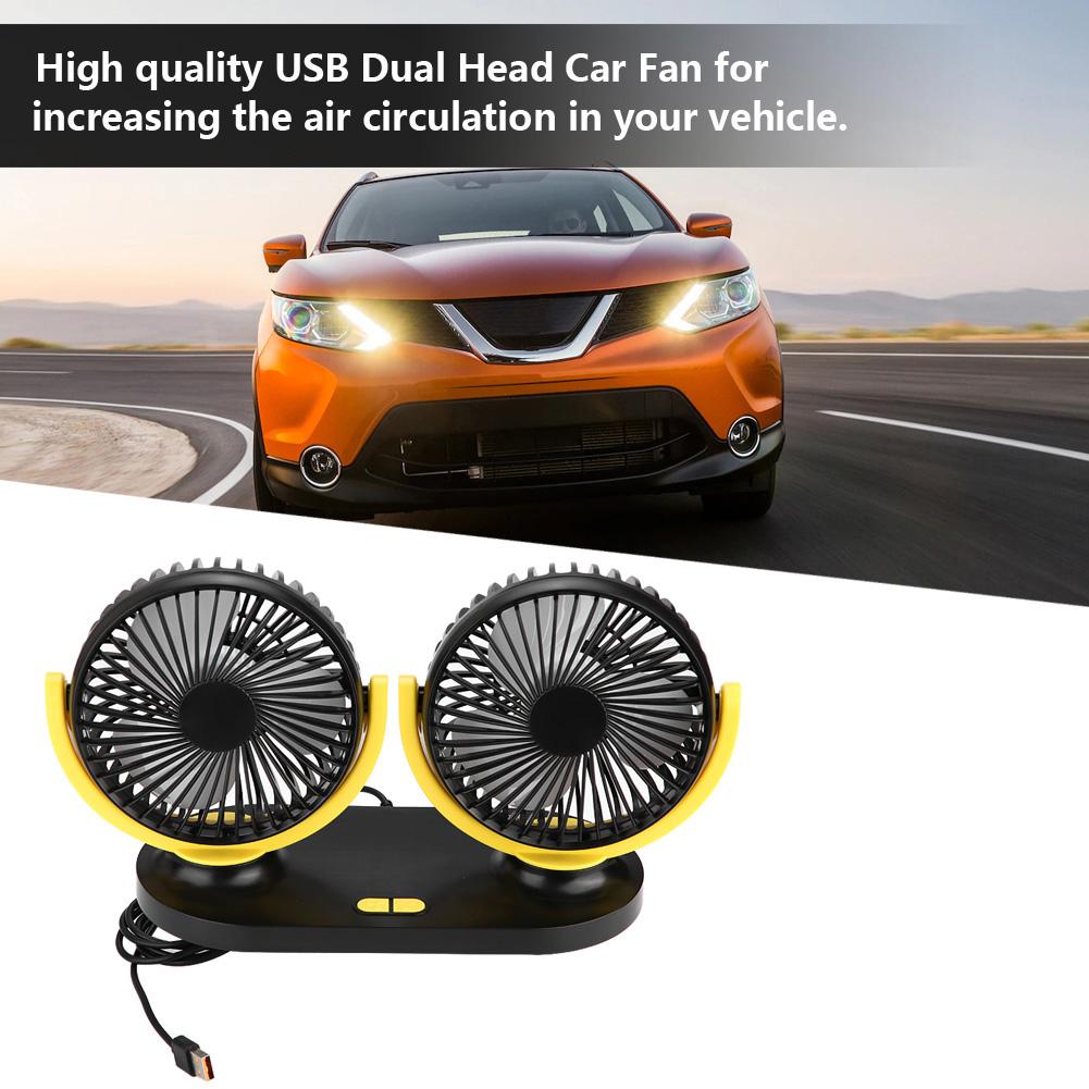 USB Dual Head Car Fan Portable Air Conditioner Auto Cooler Ventilation 12V Black Yellow