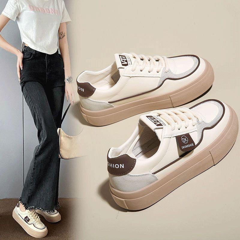 Leather White Shoes Women's Spring New Women's Comfortable Platform Simple Sneakers Casual Versatile Color Matching Women's Shoes