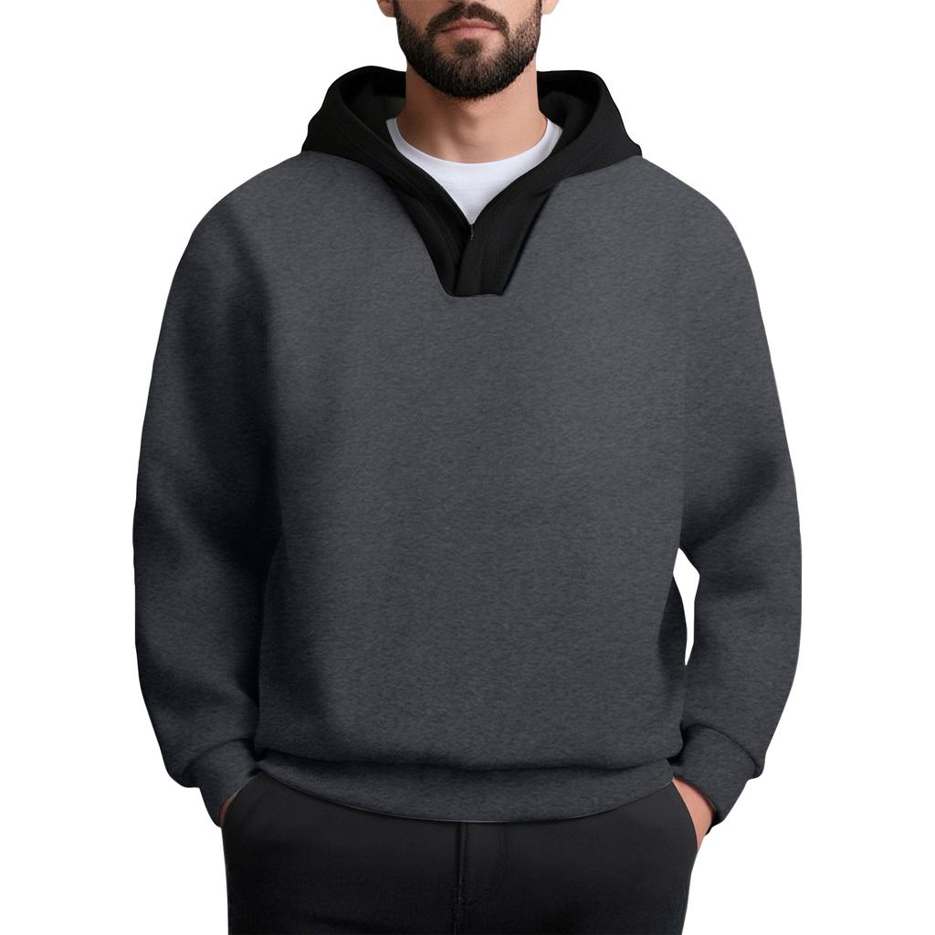 Men's Color Block V-neck Sweatshirt Hooded Pullover Sweatshirt