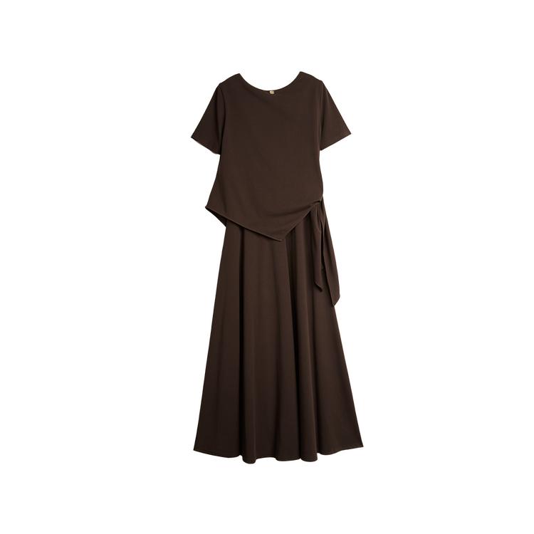 ELLE French Minimalist Irregular Design Vintage Short Sleeve Dress Women Dress EL51981
