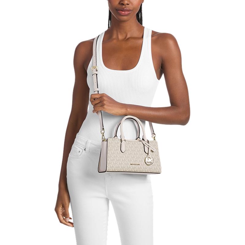 Michael Kors MK Arden Borsa a Tracolla Monogramma in Ecopelle Piccola da Donna Vaniglia-Bianco Crema 35S6G4XM1B-278