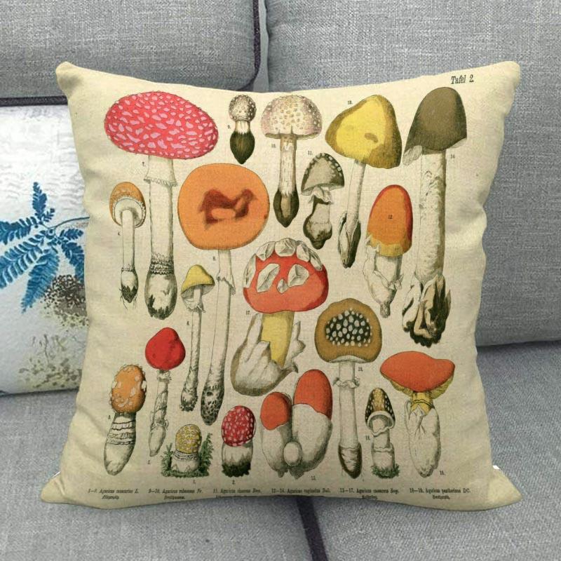45X45cm Pilz Kunst Kissenbezug Quadratischer Reißverschluss Baumwolle Leinen Kissenbezüge Schlafzimmer Zuhause Büro Dekorativer Kissenbezug WJY12.25