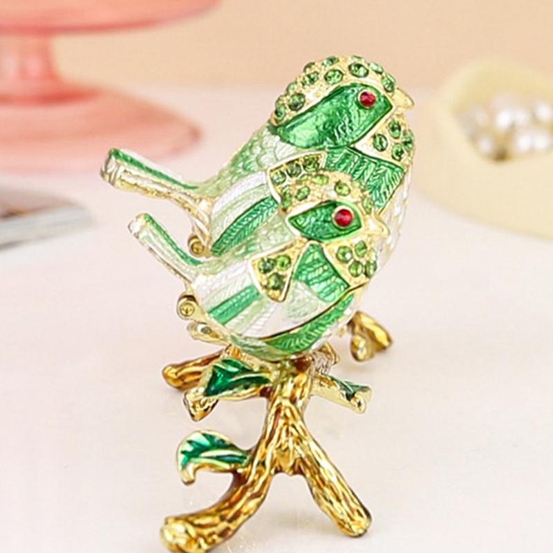 Zinc Alloy Bird Jewelry Box, Enamel Jewelry Holder for Rings and Earrings, Lovebird Display Box for Vanity, Dresser or Shelf Use