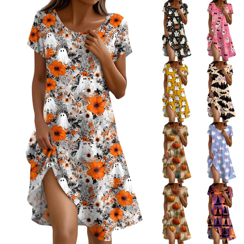 Short Sleeve Dress For Women Casual Loose Fit Summer Sundress  Print Dress With Pockets