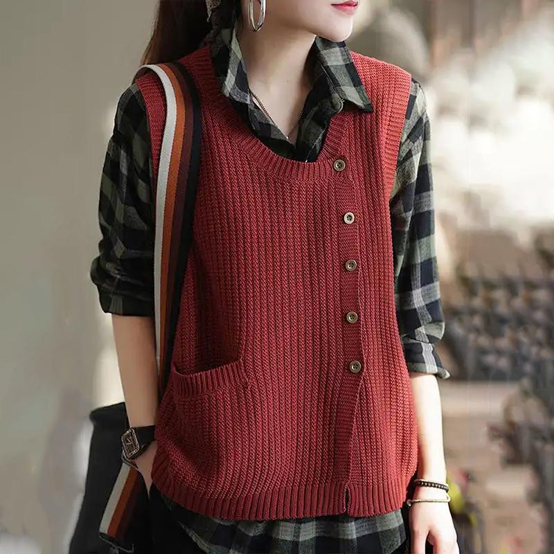 Vest for Women Sleeveless Tops Knitted Sweater Vest Oversize Retro Loose Pullover Casual V-neck Vest