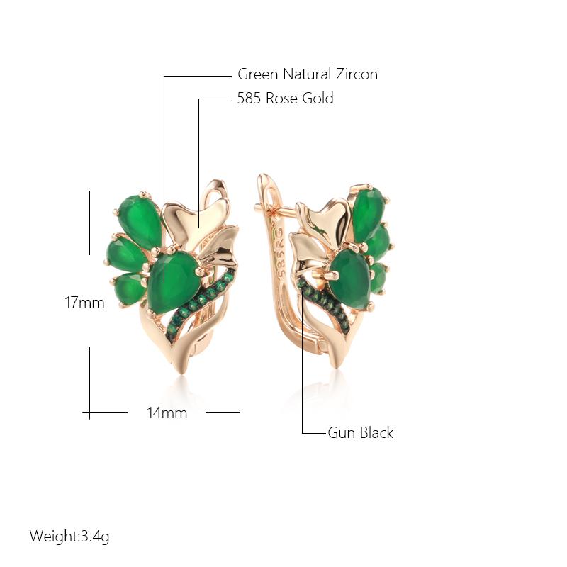 Dark Green Natural Zircon English Earrings For Women  Rose Gold Black Plating Vintage High Quality Daily Jewelry