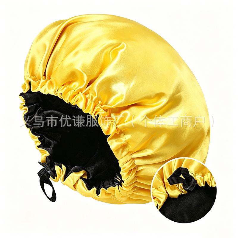 Satin nightcap double button adjustment satin nightcap, women's beauty hair care cap, shower cap