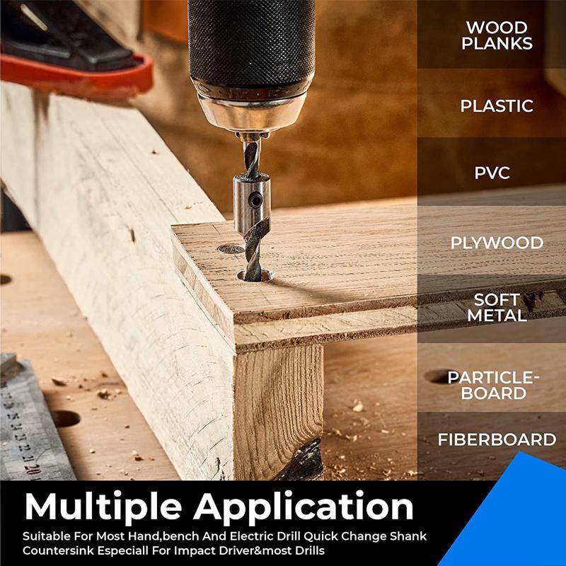 Set de burghie Countersink din oțel rapid pentru teșire din lemn, alezoare pentru prelucrarea lemnului, tâmplărie, alezor, Counterbore, tăiere gaură pilot