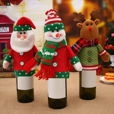2026 Christmas Decorations Cartoon Knitted Big Head Doll Wine Bottle Cover Santa Claus Champagne Cover