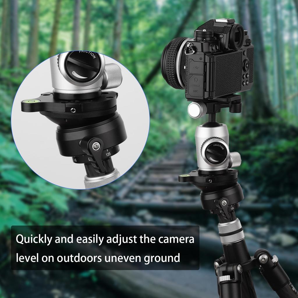 Tripod Leveling Base Half Ball Quick Tilt Up and Down 15 Degree for Canon Nikon Other DSLR Camera Tripod Monopod with Offset Bubble Level