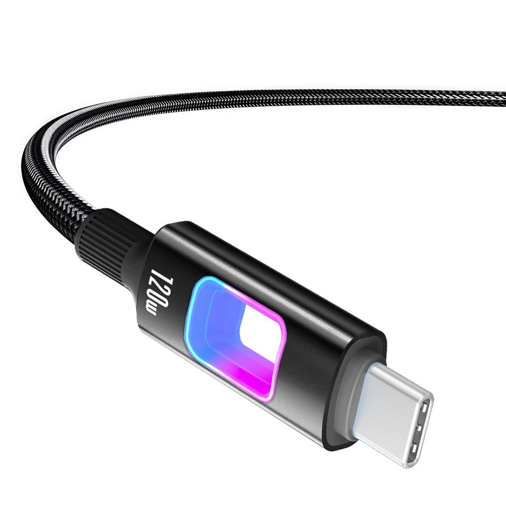 RGB Dazzling 120W Super-Fast Type-C Charging Cable for Huawei, Xiaomi, Vivo, Oppo, and Apple.