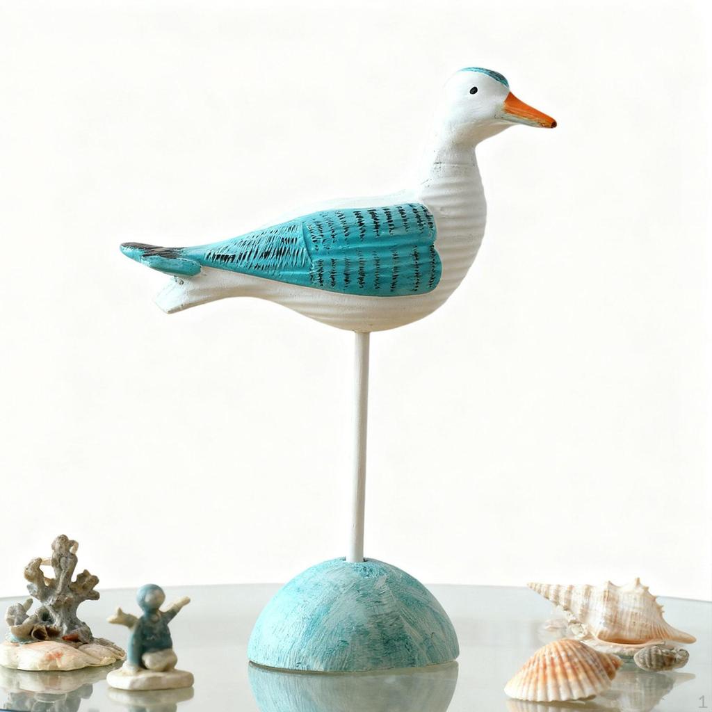 Wooden Seagull Figurine Animal Sculpture Art Figurines Artwork Sea Birds Statue Coastal Decor for