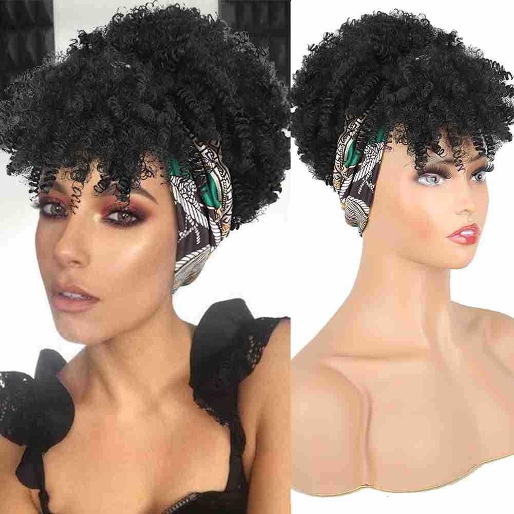 Short Kinky Curly Headband Wig Ombre Afro Curly Wig with Head Band Synthetic Scarf Wigs for Women Cosplay Hair High Temperature
