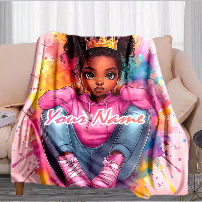 1PC Custom Name Crown Princess Artwork Flannel blankets Patterns Throw Blanket All-Season Soft Gift for Couch, Bed, Camping gifts
