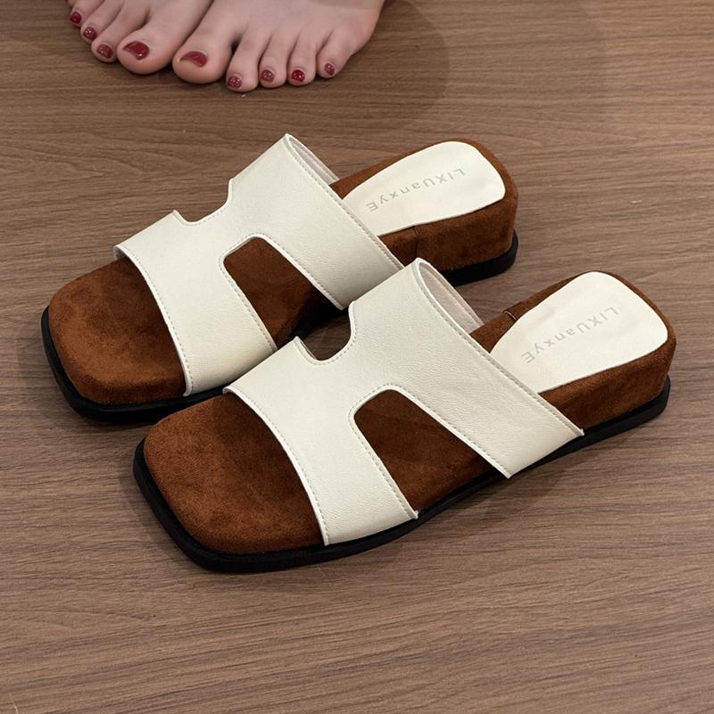 Korean Lazy Style Toe-Open Thick Bottom Slippers Women's Summer New Ladies Retro Personality Outdoor Soft Bottom Beach Sandals