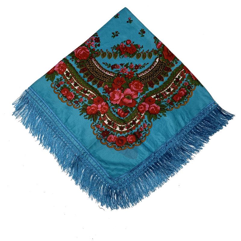 Russian Style Printed Tassel Square Scarf