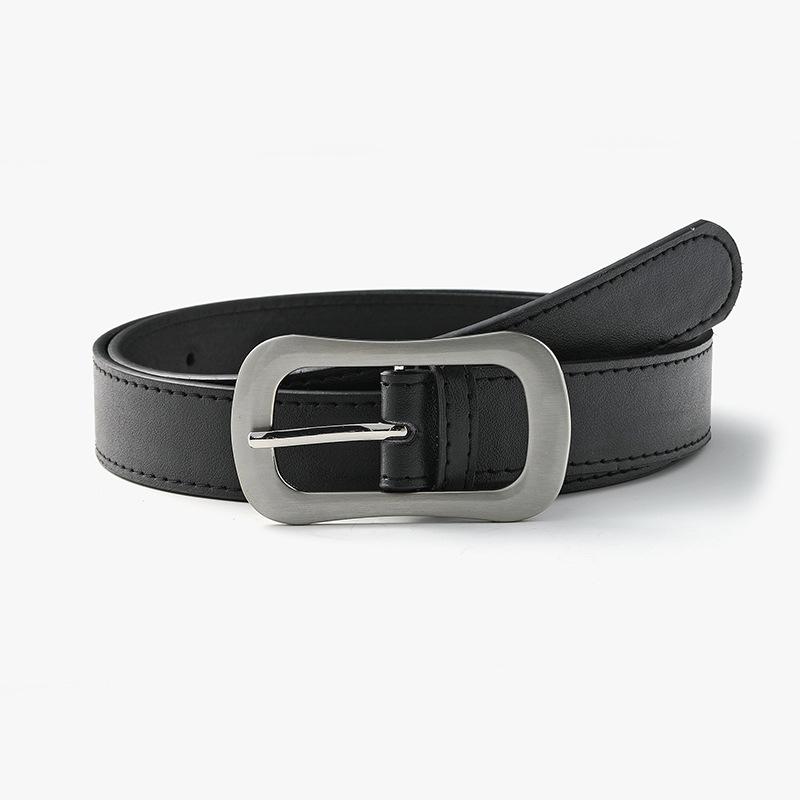 Retro Fashionable Black Pu Leather Belt For Women Featuring Stylish Buckle Japanese