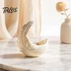 Warm Touch Home Accessory 3D Printed Feather & Crescent Moon Trinket Dish, Silk White Matte Decorative Design Storage Bowl, Artistic Multi-Functional