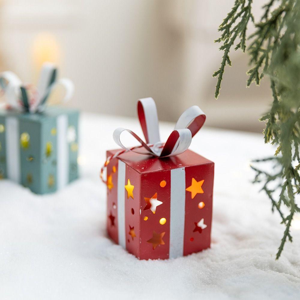 Iron Lighted Gift Box Pendant Hanging Rope Holiday Hanging Decor Xmas Tree Hanging Ornament