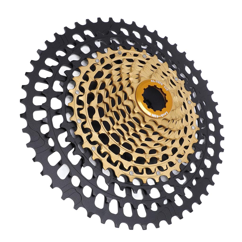 12 Speed Bicycle Cassette 11 to 50T Aluminum Steel Lightweight Bike Cassette Sprocket for Mountain Bikes Black Gold