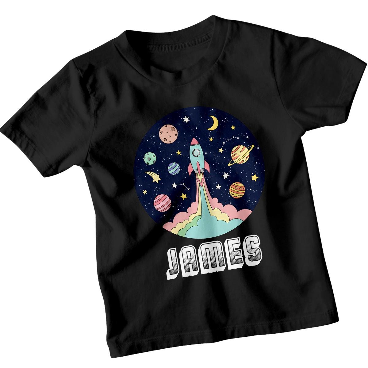 Personalised James Rocket Outer Space 100% Cotton T-shirt Mens Tees Top Custom Boys Tee L