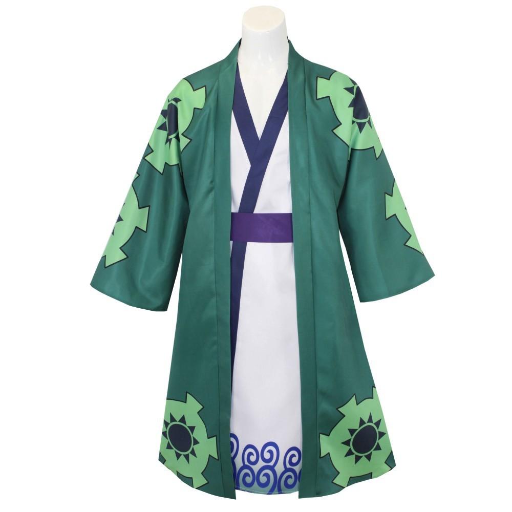 Zelené Kimono Roronoa Zoro Cosplay Anime Kostým Uniforma na Halloween Pánský Oblek Podšívka Paruka Vnější oděv Pásek Disfraz Halloween