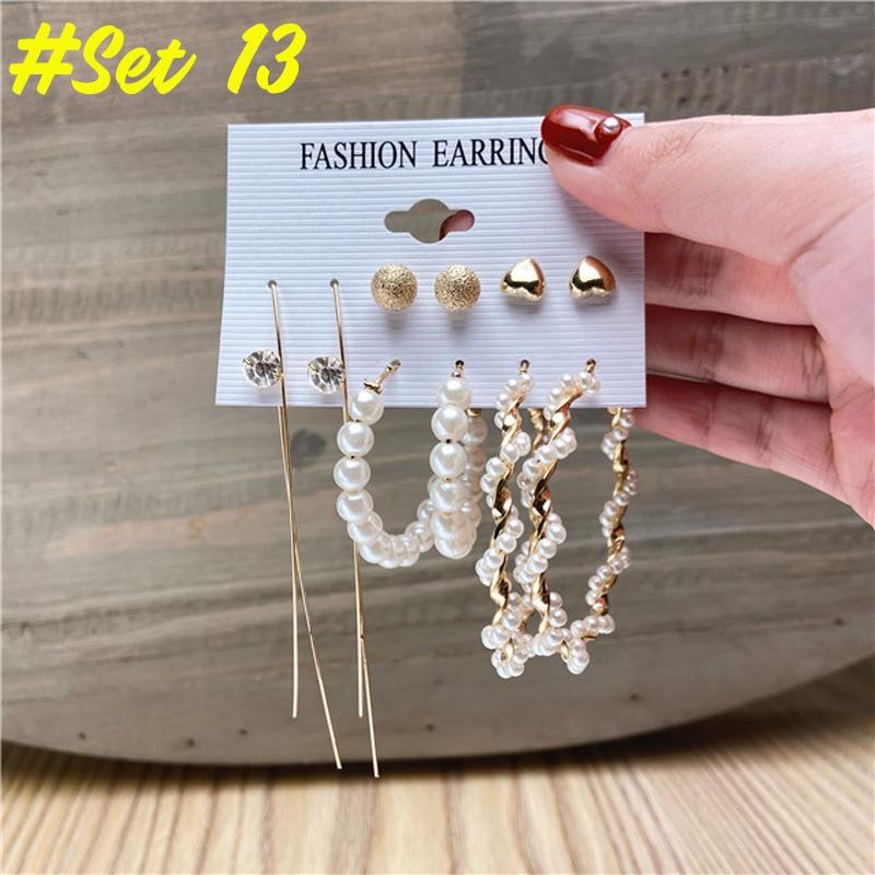 17KM Fashion Pearl Hoop Earrings Set for Women Geometirc Gold Metal Circle Hoop Earrings Brincos 2021 Trend Jewelry Gift