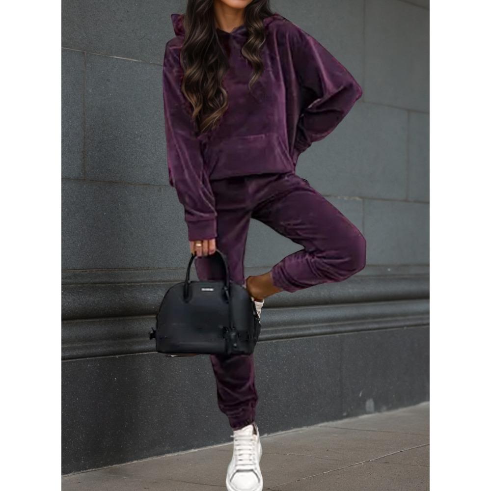 Tuta da Donna 2 Pezzi in Velluto Liscio con Cappuccio Felpa a Manica Lunga Pantaloni della Tuta Morbida Casual Autunno Inverno