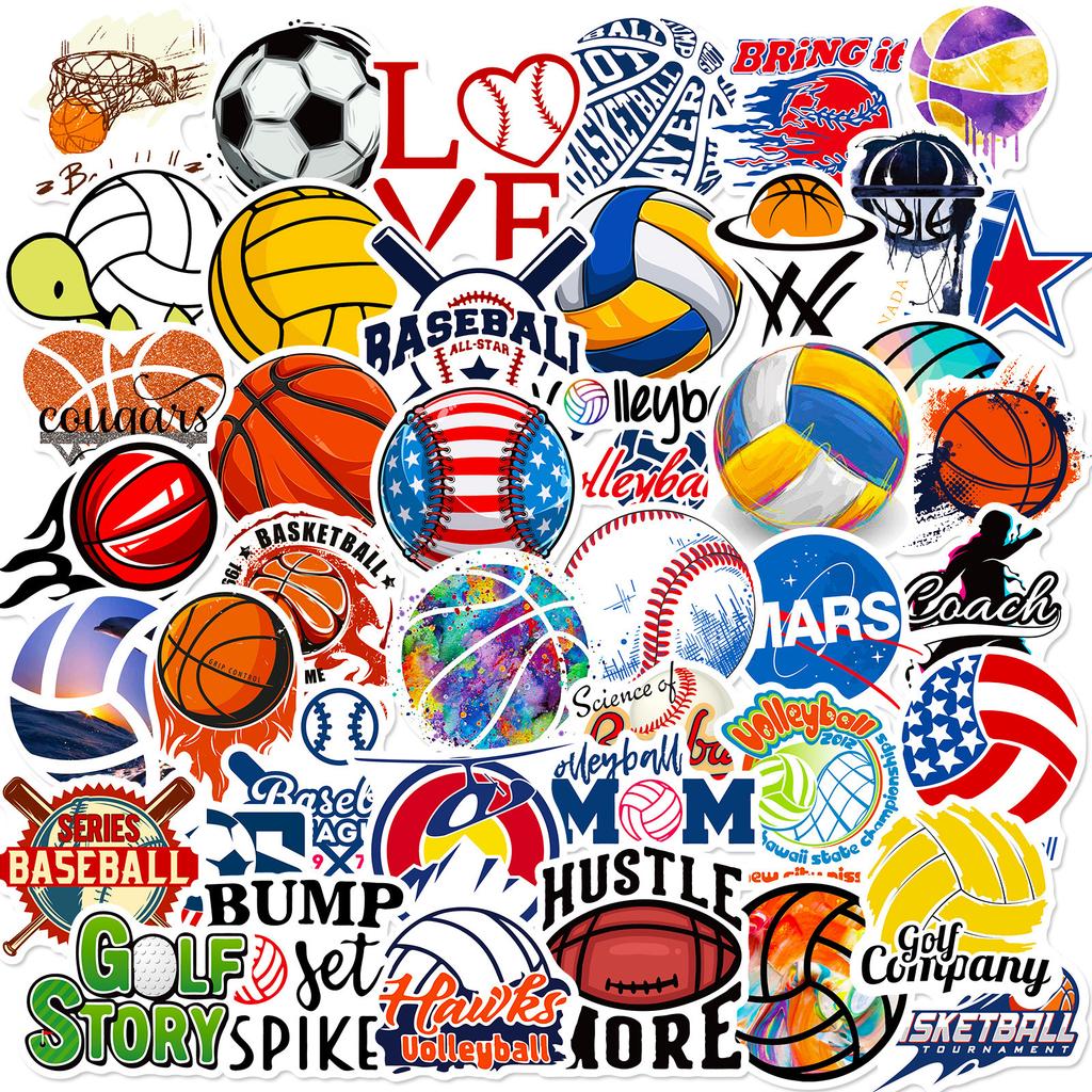 50 Self-Created Ball Sports Stickers, Rugby Volleyball Softball Football Nba Basketball Sports Collection Stickers