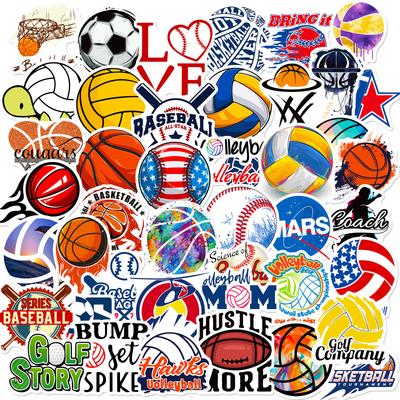 50 Self-Created Ball Sports Stickers, Rugby Volleyball Softball Football Nba Basketball Sports Collection Stickers