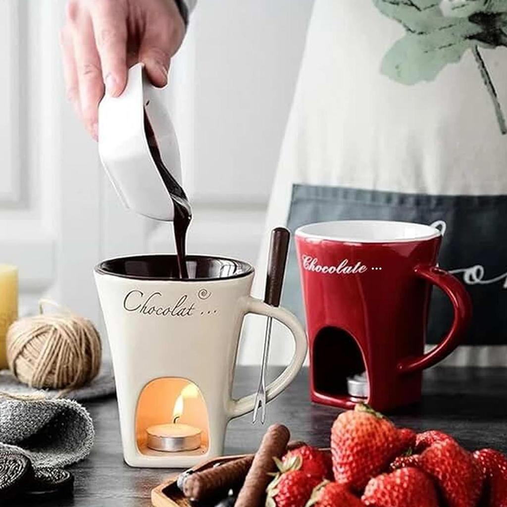 Chocolate Sweet Fondue Cup Caramel Cheese Marshmallows Heating Mug for Party Creative Coffee Mug With Fork for Date Night